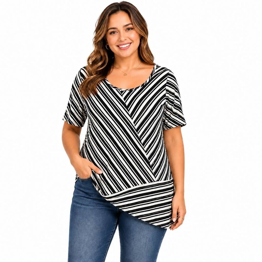 Christopher & Banks Large Black/White Stripe Top